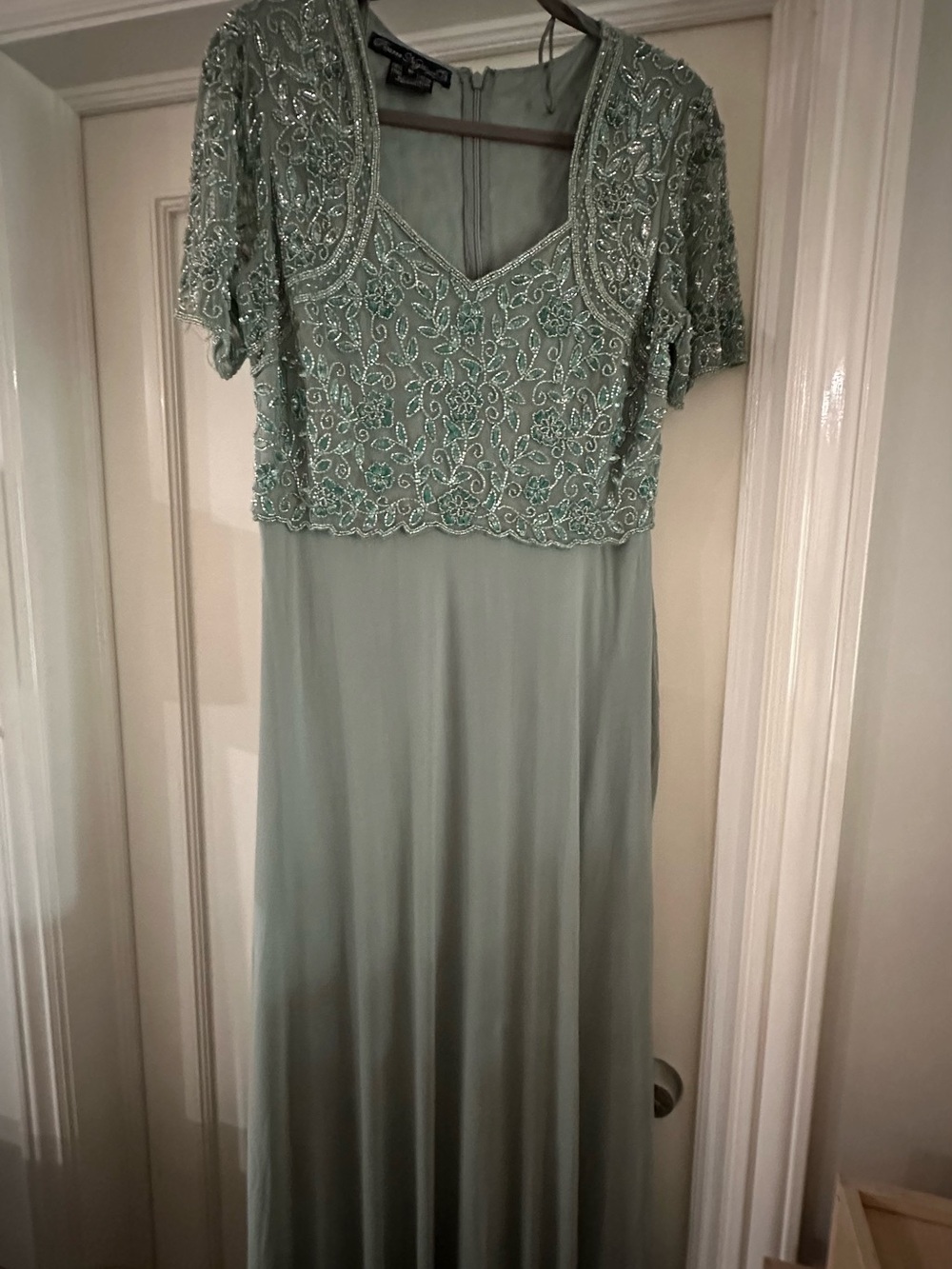 Pisarro Nights Beaded Mint Green Maxi Dress